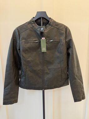 Faux Leather Biker Jacket - Black XS